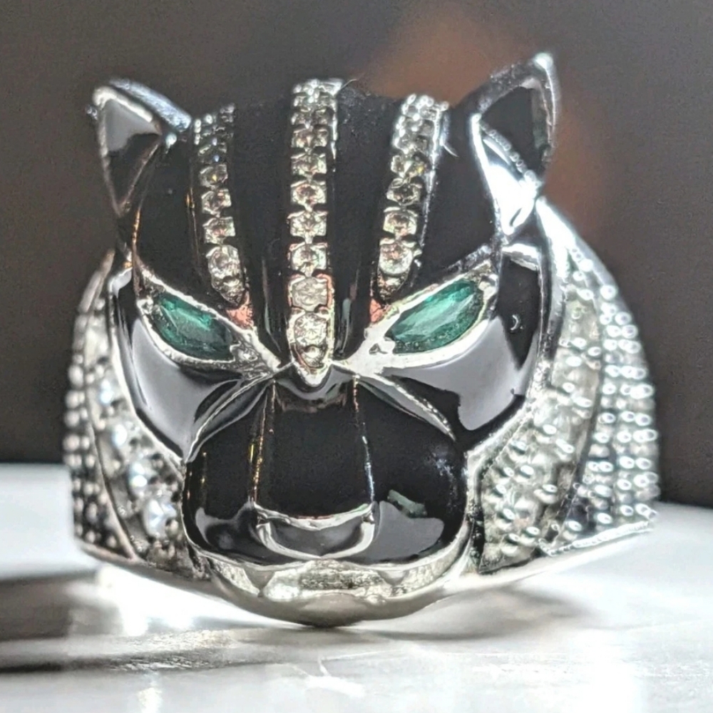 Retro 3Ct Round Cut Lab-Created Diamond Onyx Men's Black Panther Ring Sz 12 - Picture 7 of 17
